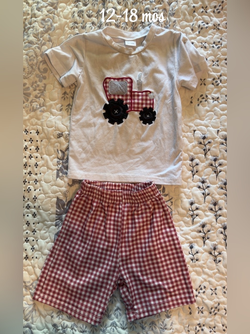 Boys Red Gingham Tractor Pajama Set